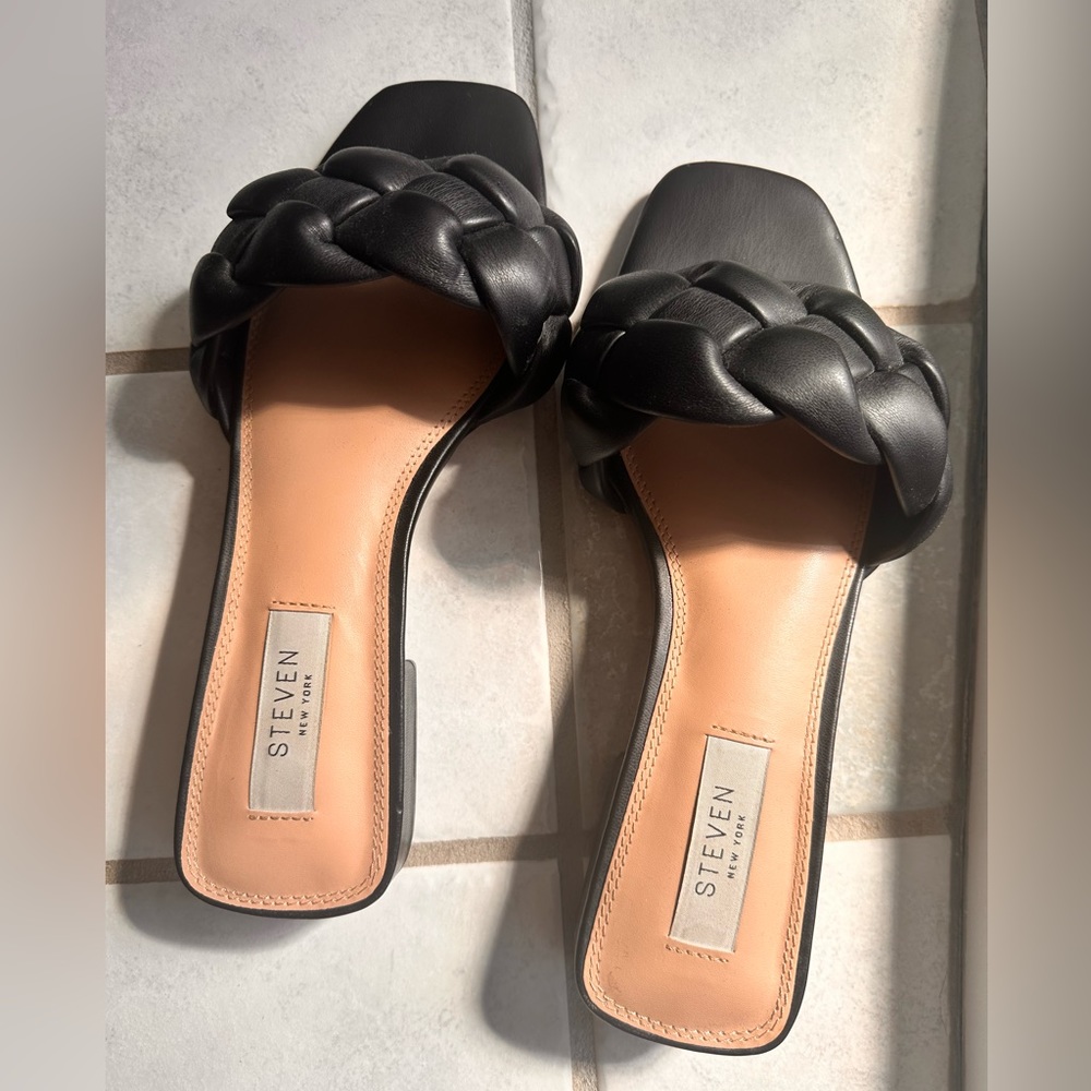 Steven New York, black braided slide, low heel